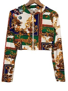 REVAMPED Baroque Chain Crop Jacket Mob Wife Euro Luxe Scarfcore Baddie